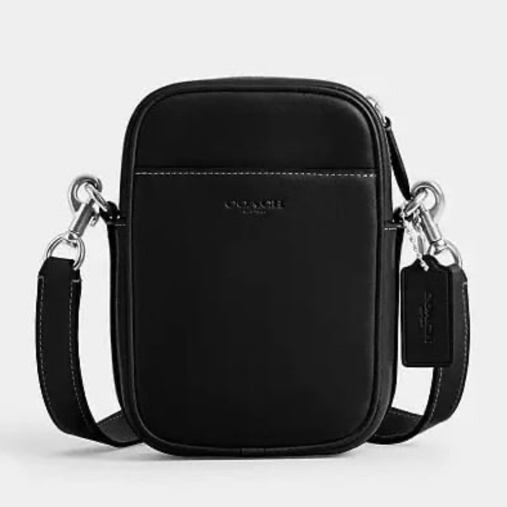 Coach Hitch Crossbody Bag in Silver/Black Natural Grain Leather NWT